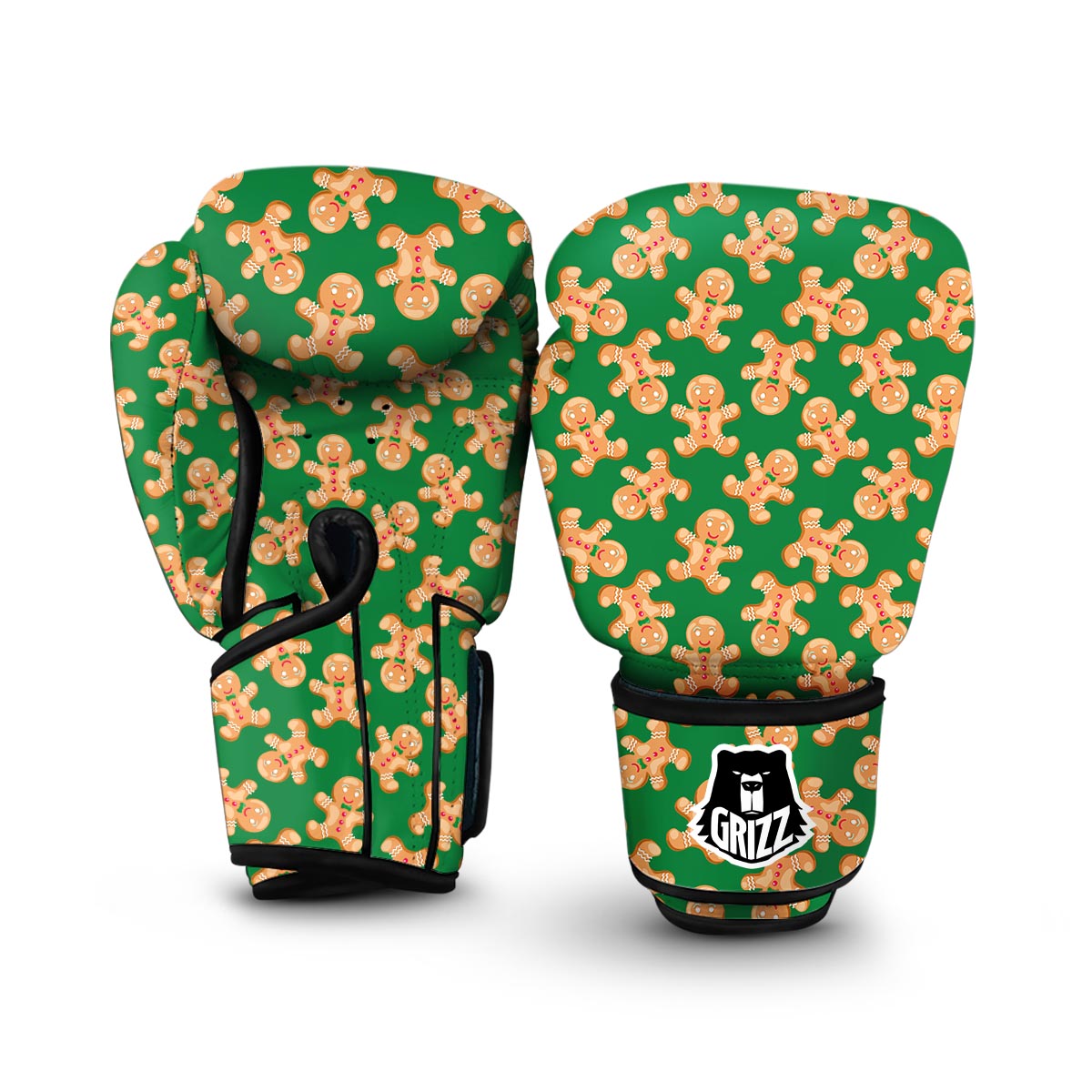Green Gingerbread Man Chirstmas Pattern Print Boxing Gloves-grizzshop