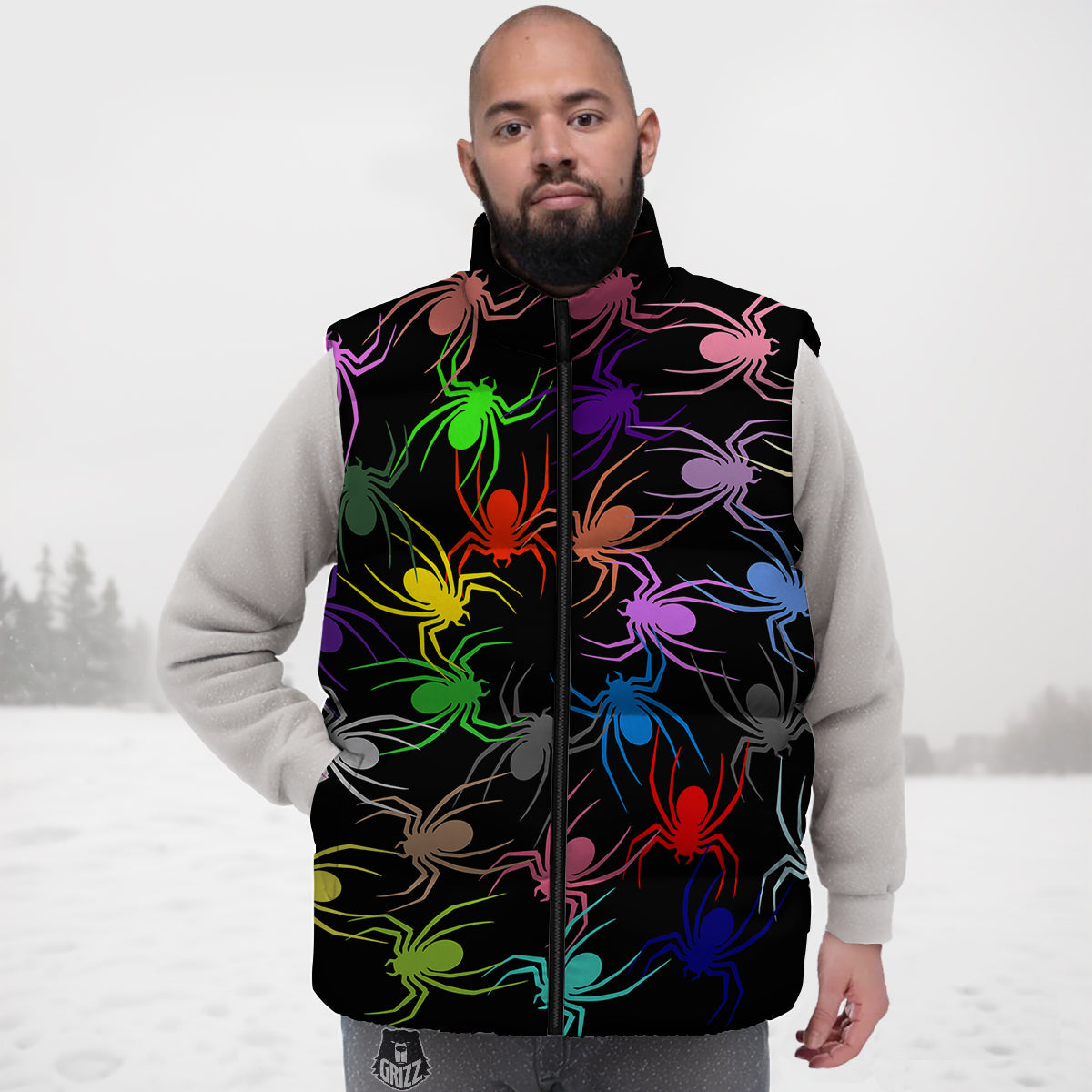 Green Gingerbread Man Chirstmas Pattern Print Down Vest