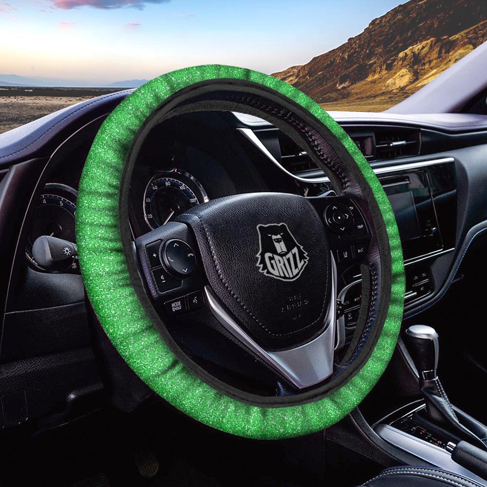 Green Glitter Artwork Print Car Steering Wheel Cover-grizzshop