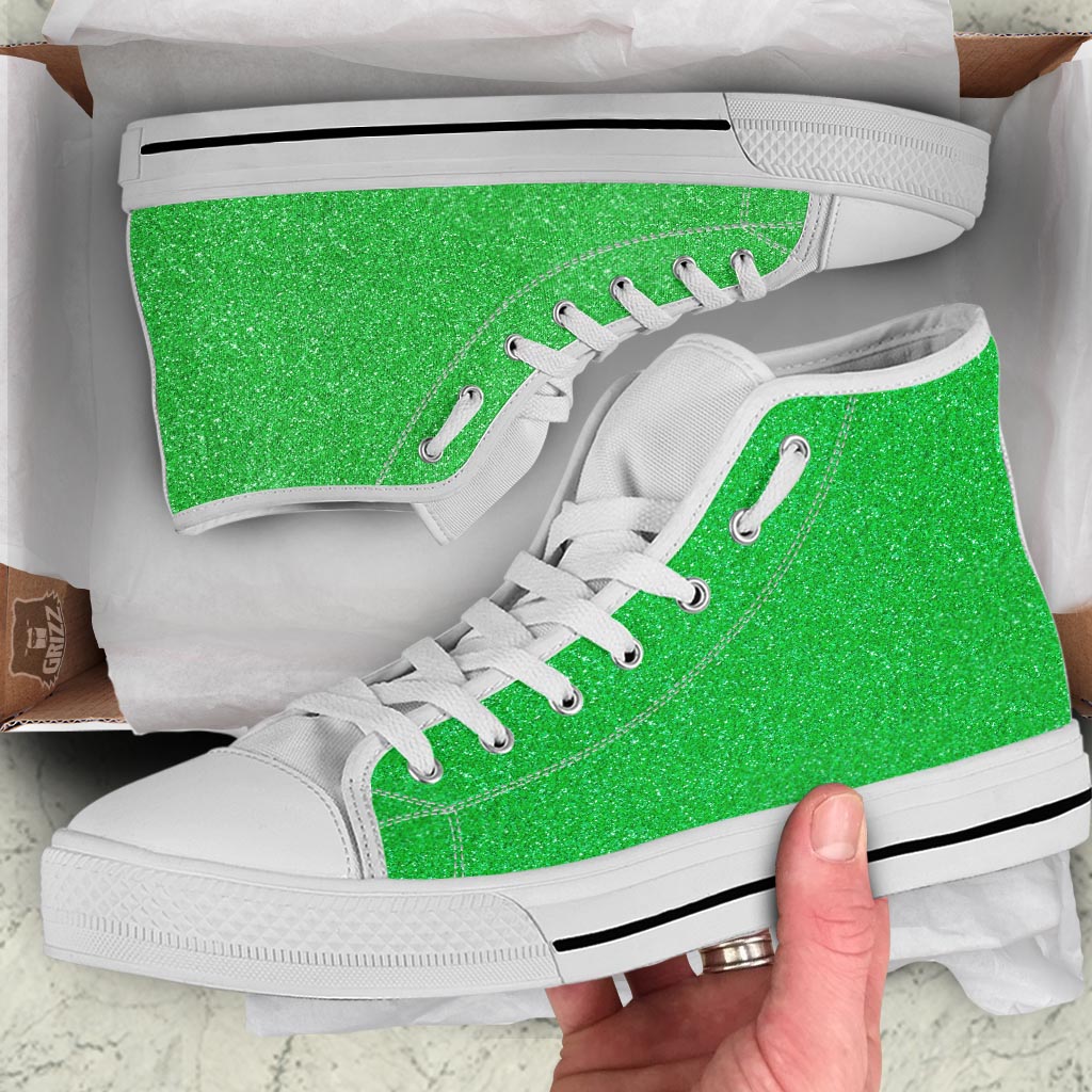 Green Glitter Artwork Print White High Top Shoes-grizzshop