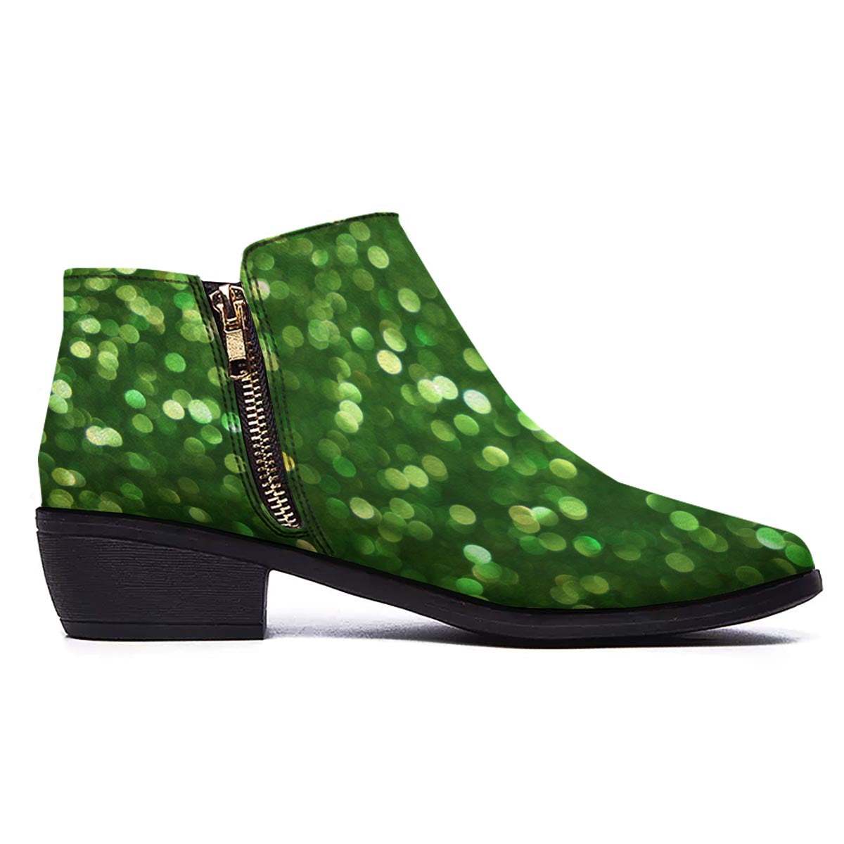 Green Glitter Artwork Shamrock Print Pattern Ankle Boots-grizzshop