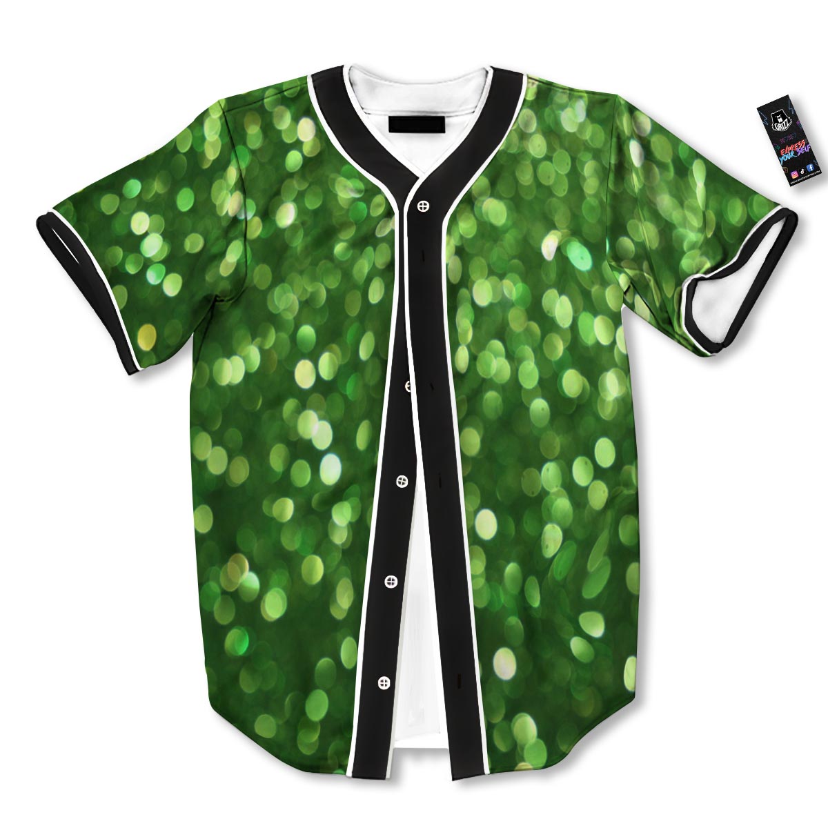 Green Glitter Artwork Shamrock Print Pattern Baseball Jersey-grizzshop