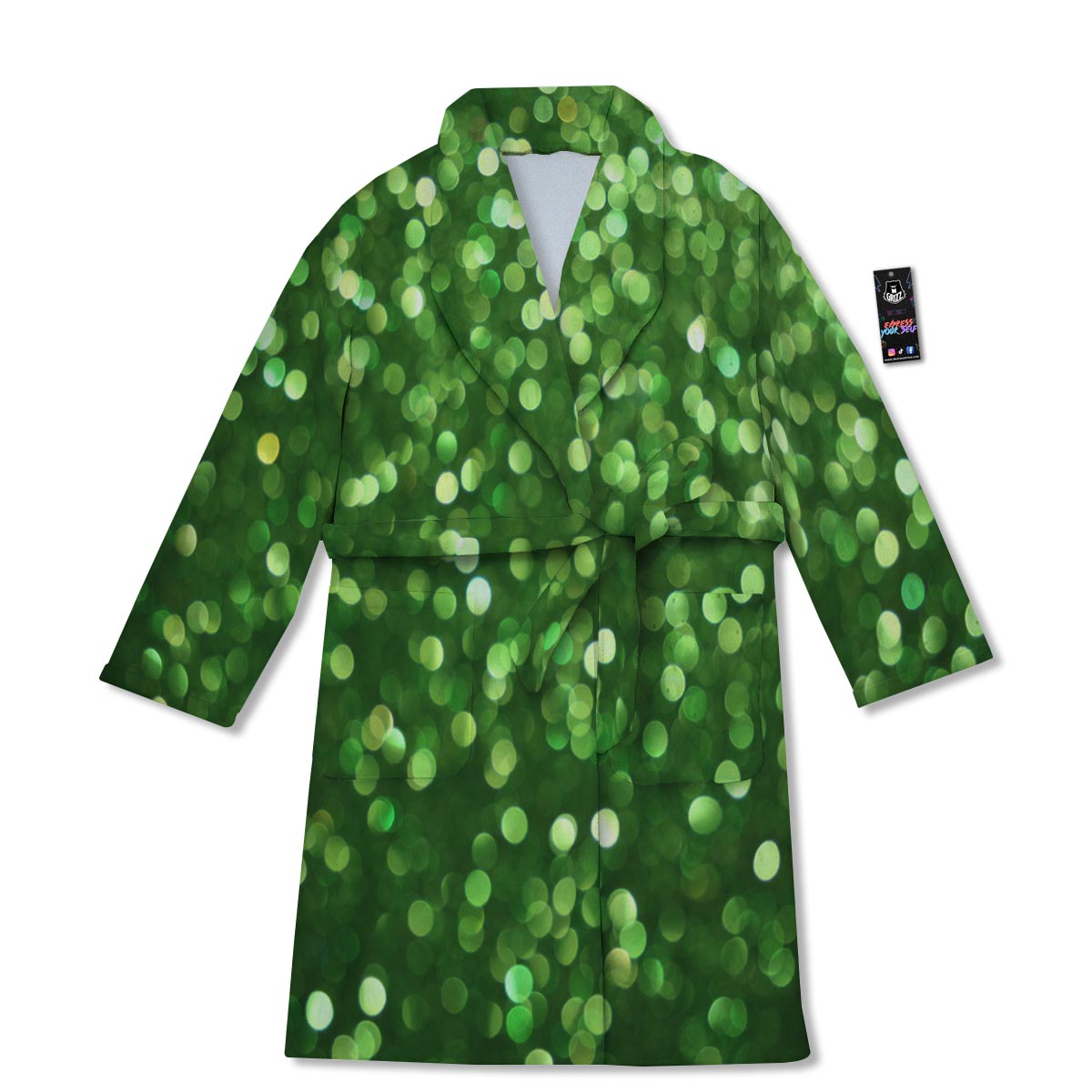 Green Glitter Artwork Shamrock Print Pattern Bathrobe-grizzshop