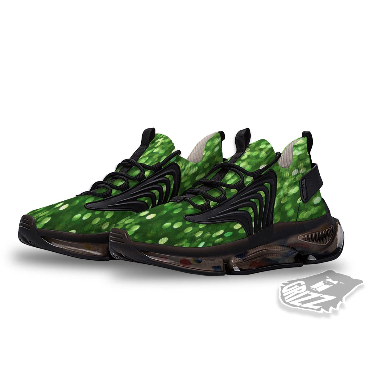 Green Glitter Artwork Shamrock Print Pattern Black Gym Shoes-grizzshop