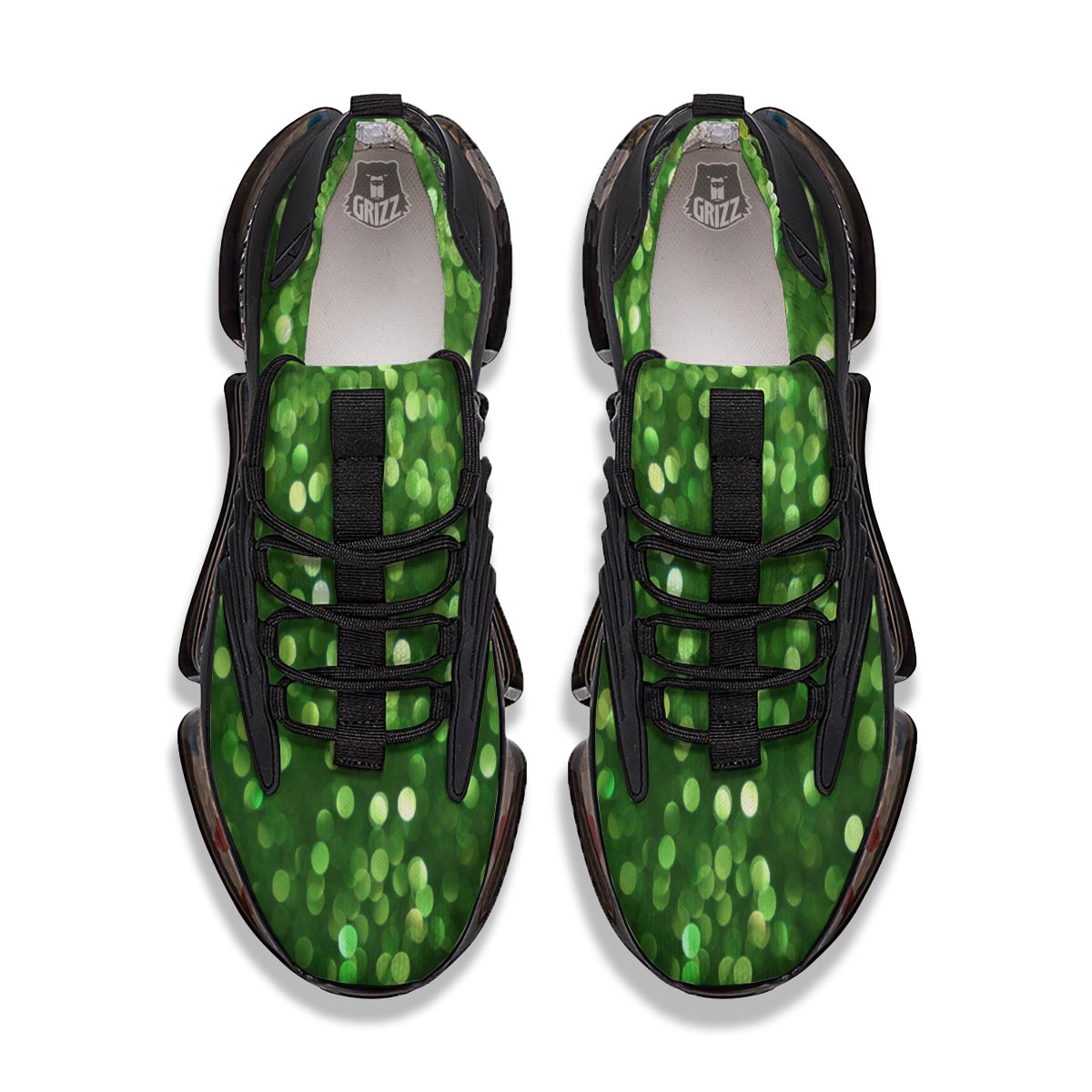 Green Glitter Artwork Shamrock Print Pattern Black Gym Shoes-grizzshop