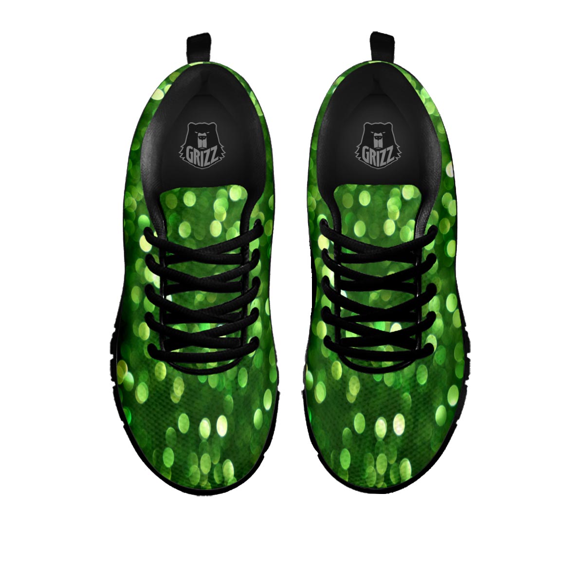 Green Glitter Artwork Shamrock Print Pattern Black Sneaker-grizzshop