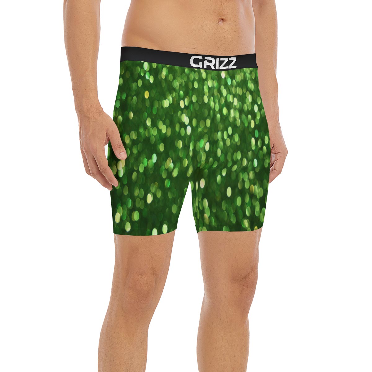 Green Glitter Artwork Shamrock Print Pattern Boxer Briefs-grizzshop