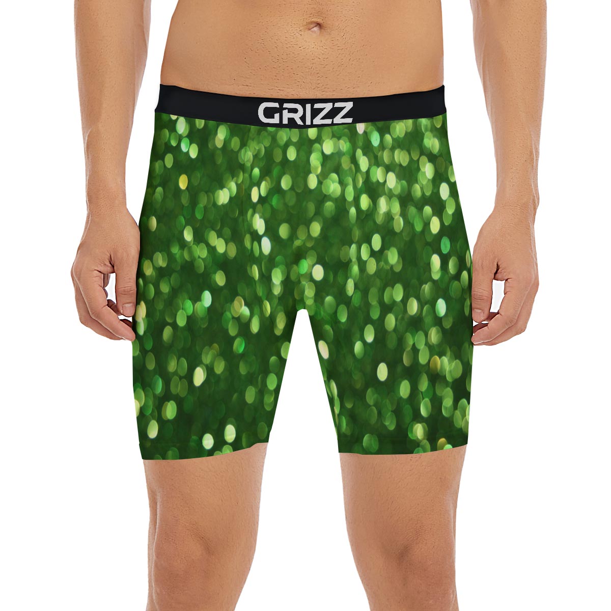 Green Glitter Artwork Shamrock Print Pattern Boxer Briefs-grizzshop
