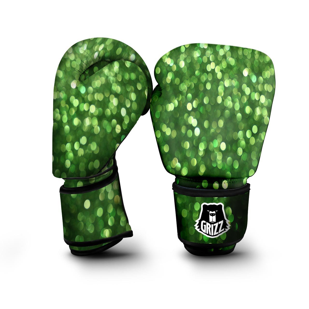 Green Glitter Artwork Shamrock Print Pattern Boxing Gloves-grizzshop