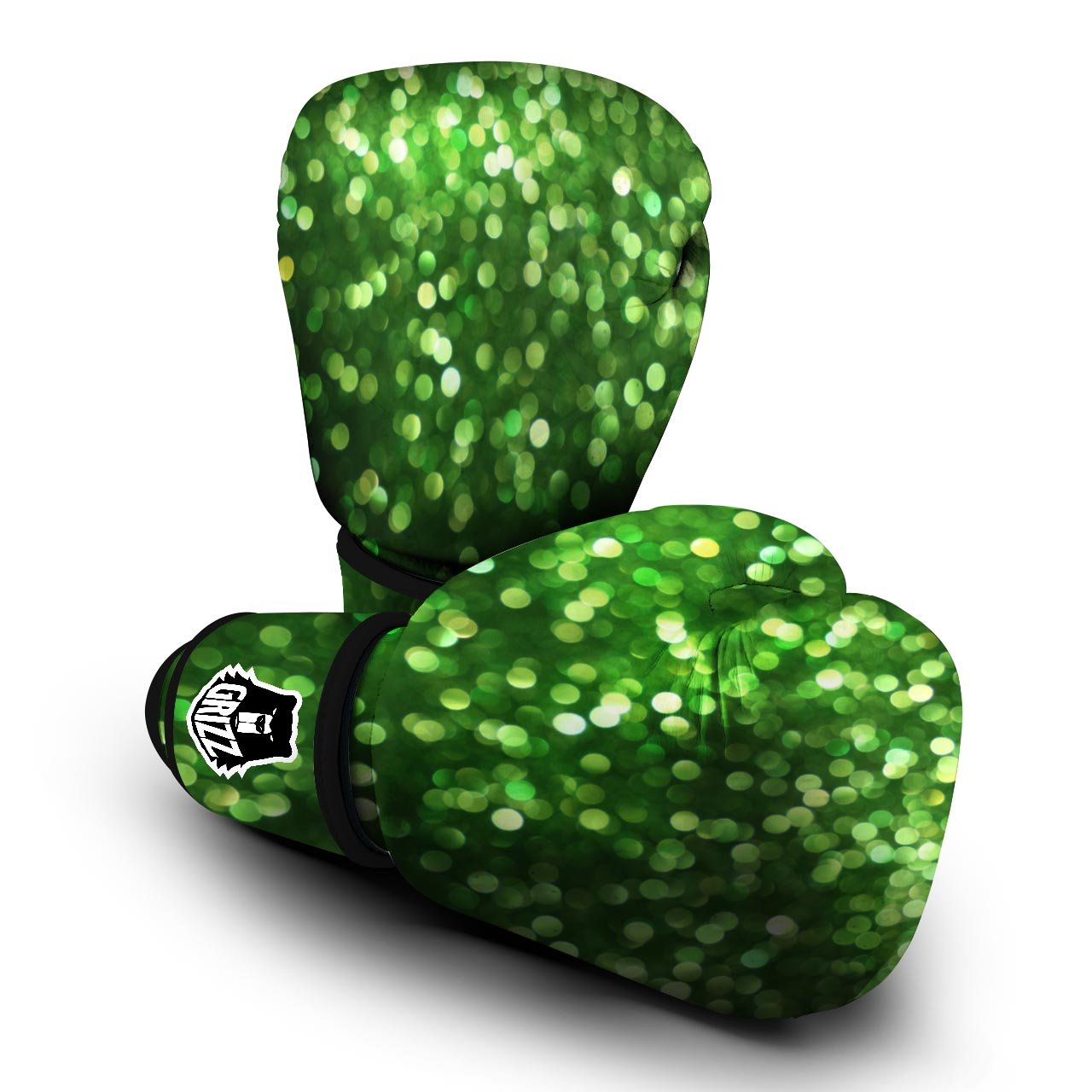 Green Glitter Artwork Shamrock Print Pattern Boxing Gloves-grizzshop