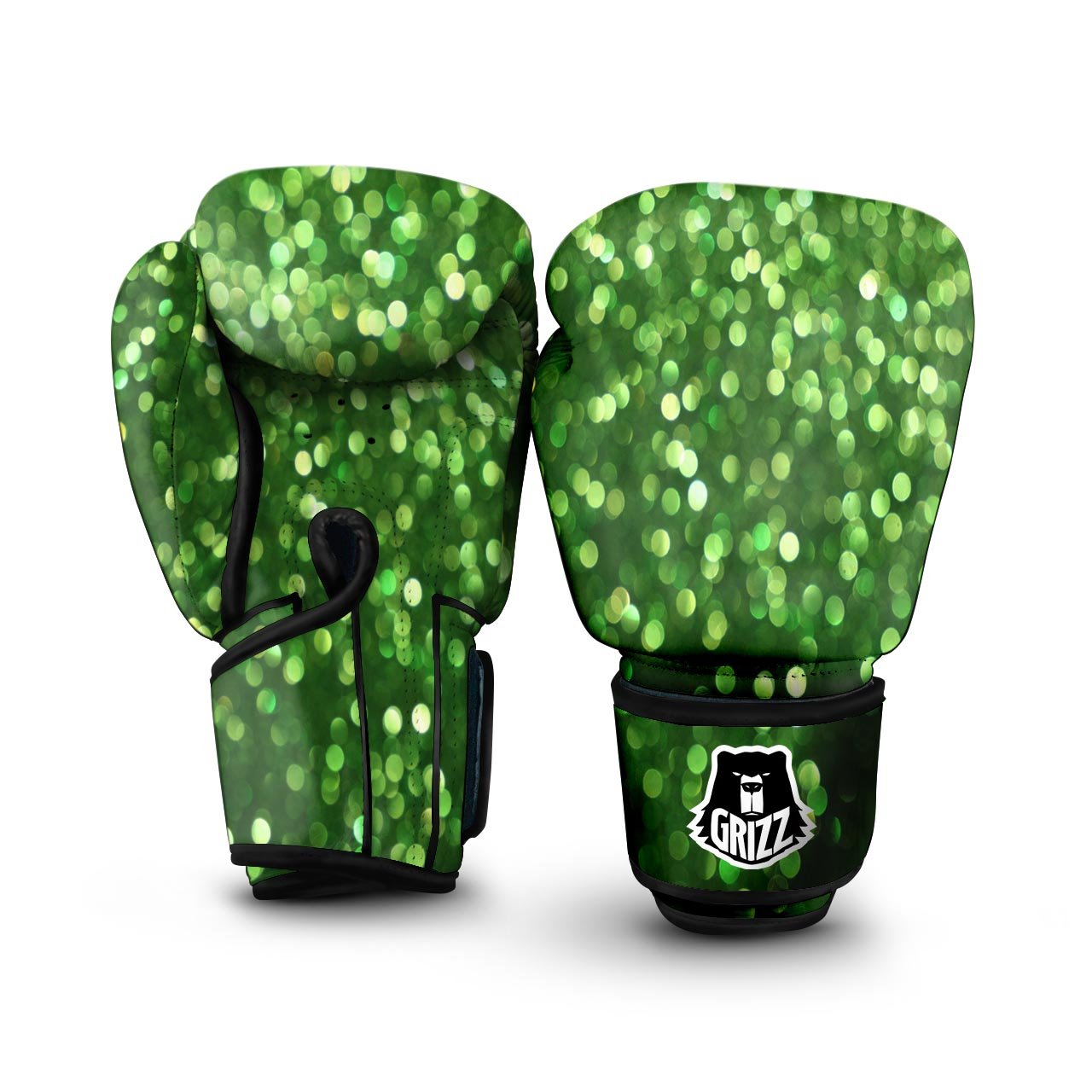 Green Glitter Artwork Shamrock Print Pattern Boxing Gloves-grizzshop