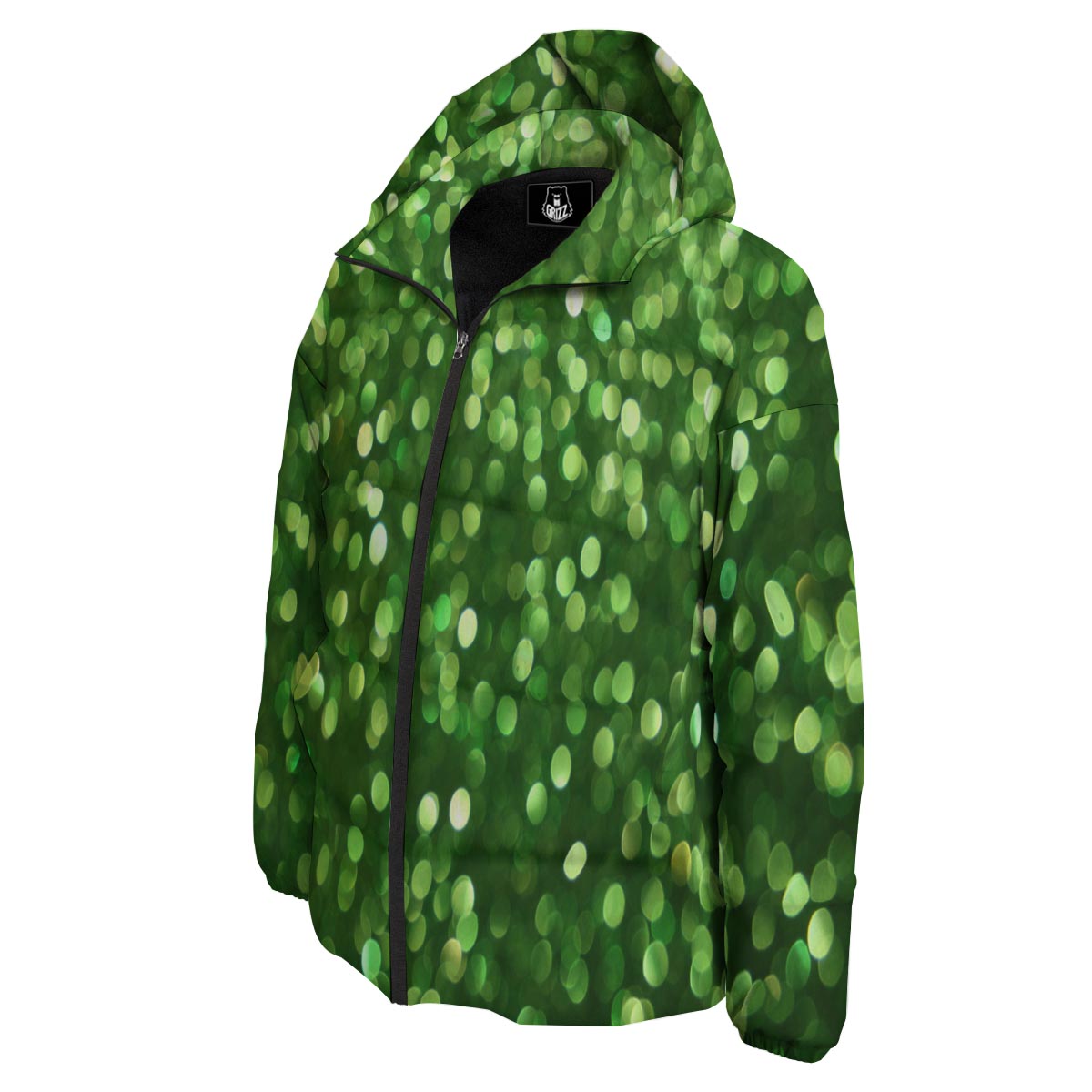 Green Glitter Artwork Shamrock Print Pattern Down Jacket-grizzshop
