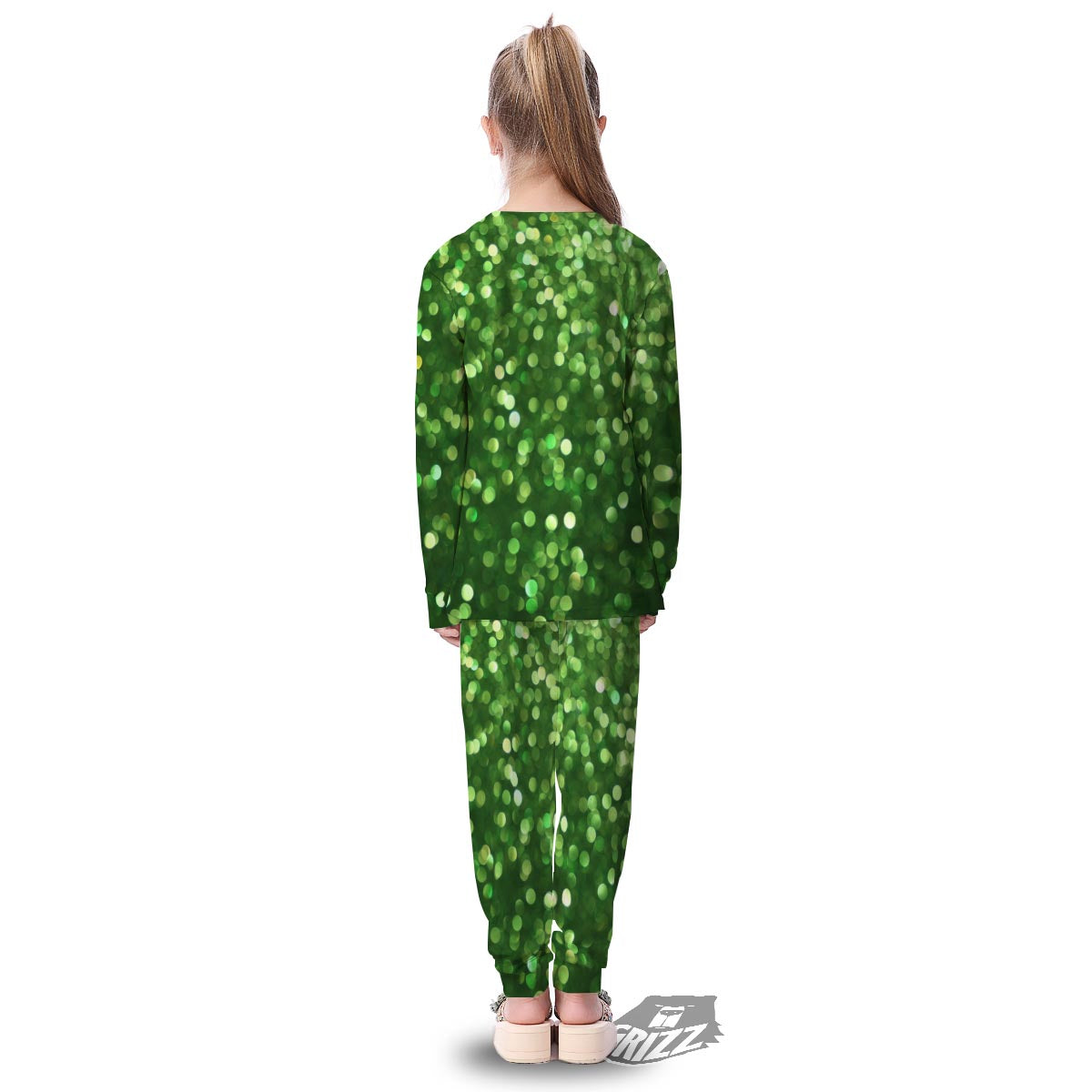 Green Glitter Artwork Shamrock Print Pattern Kid's Pajamas-grizzshop