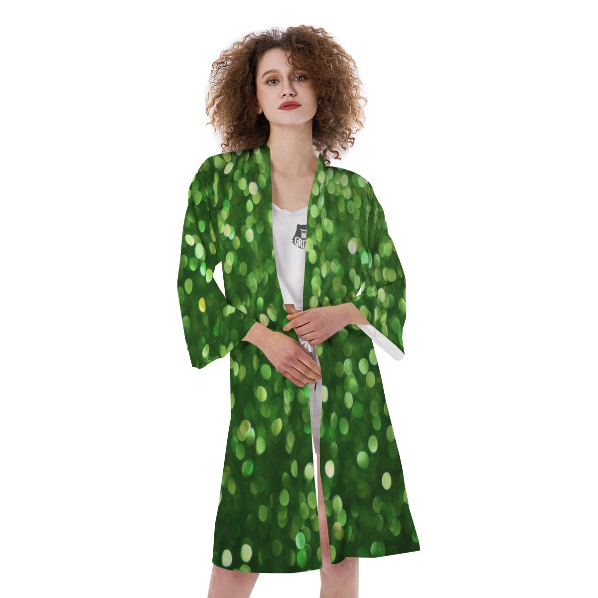 Green Glitter Artwork Shamrock Print Pattern Kimono-grizzshop