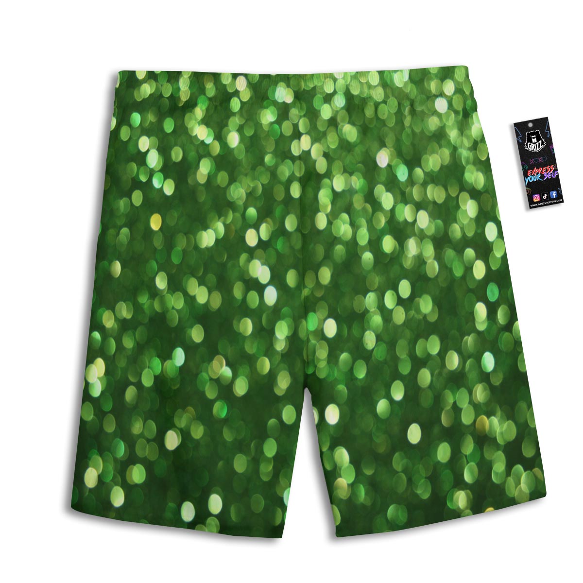 Green Glitter Artwork Shamrock Print Pattern Men's Athletic Shorts