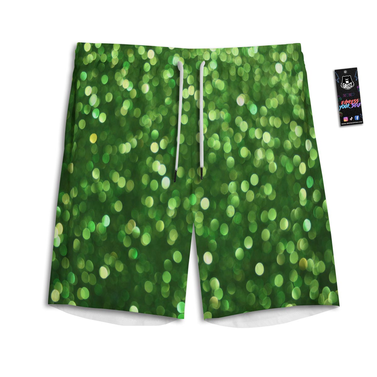 Green Glitter Artwork Shamrock Print Pattern Men's Athletic Shorts