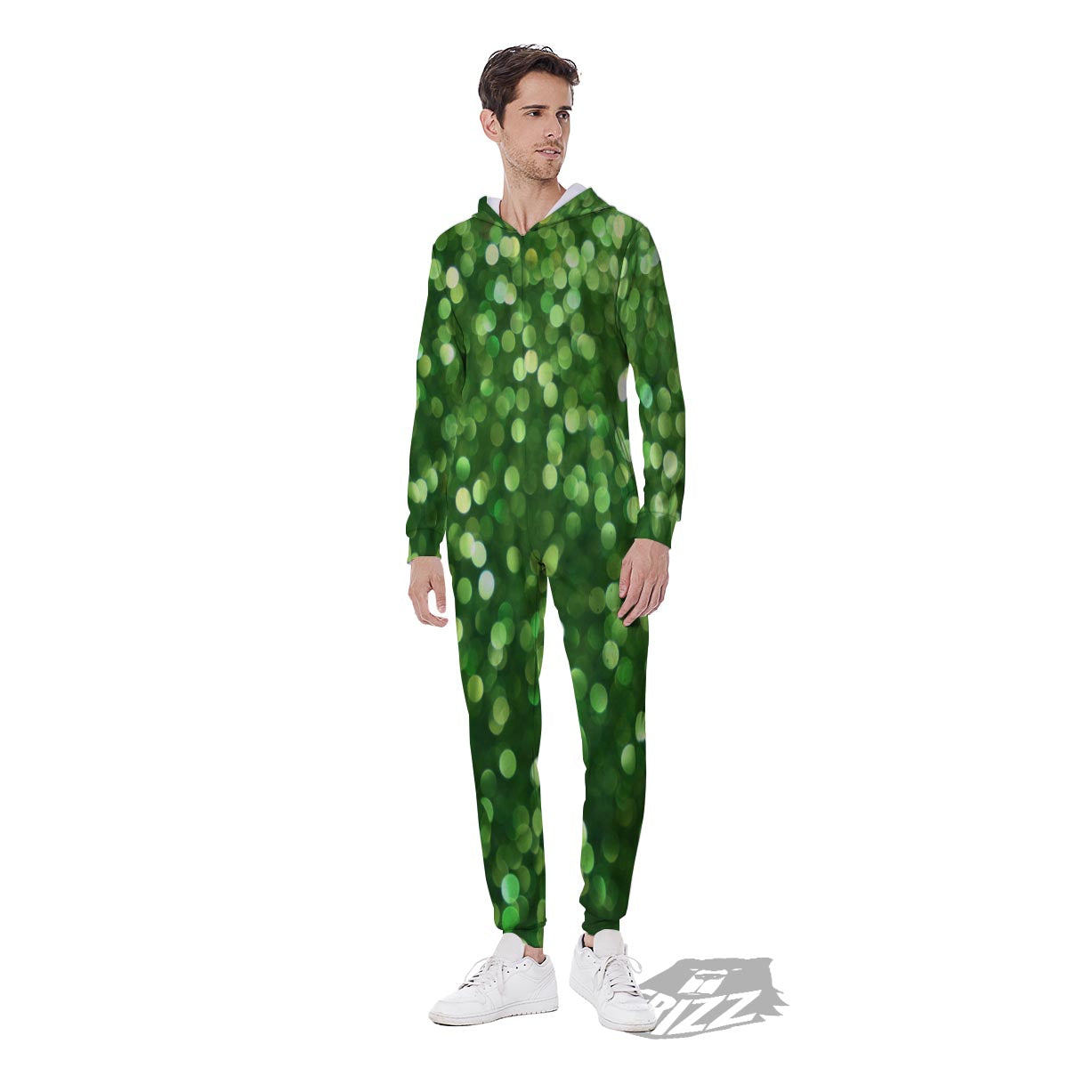 Green Glitter Artwork Shamrock Print Pattern Men's Jumpsuit-grizzshop