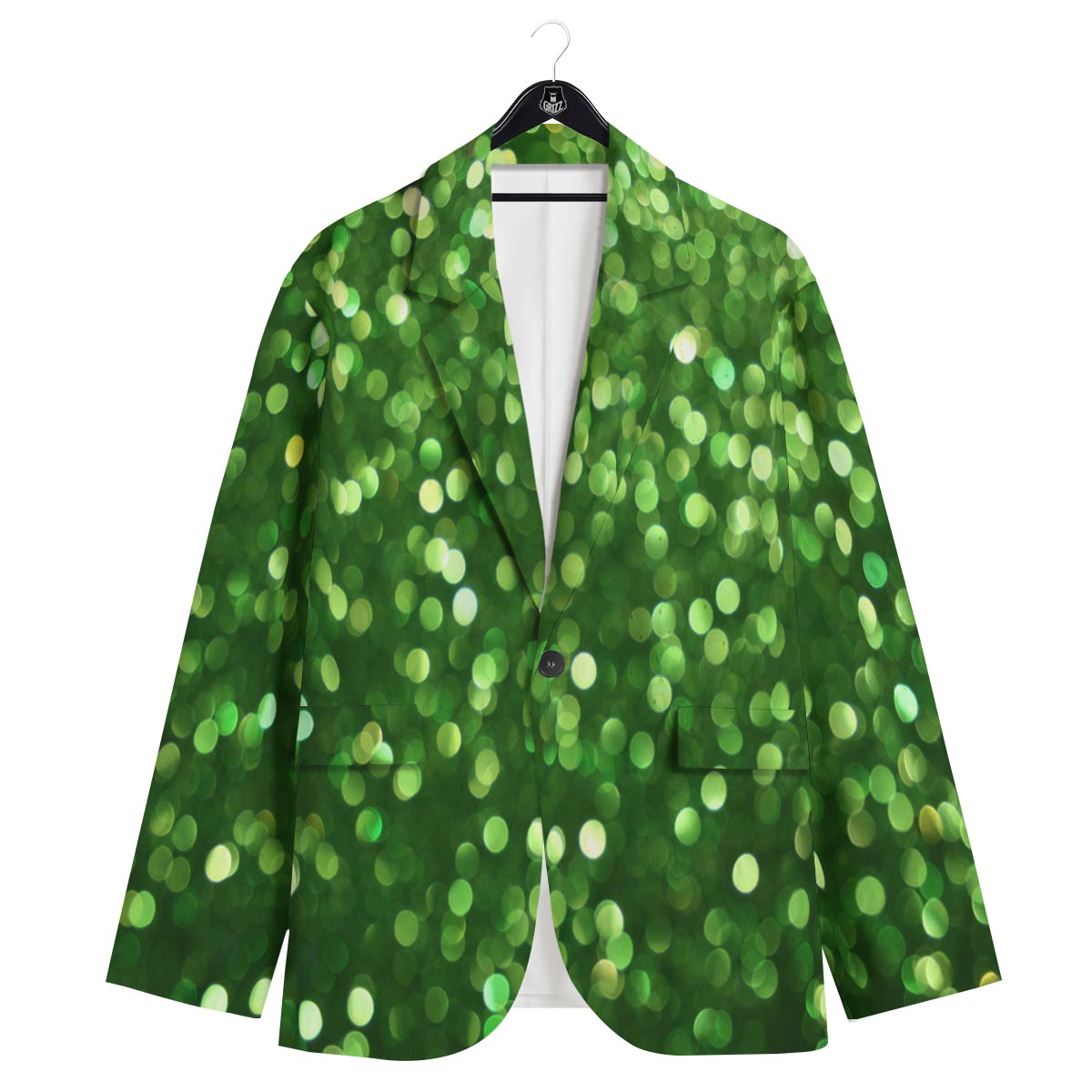Green Glitter Artwork Shamrock Print Pattern Men's Sport Coat-grizzshop