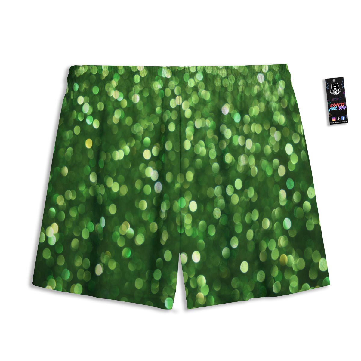 Green Glitter Artwork Shamrock Print Pattern Mesh Shorts
