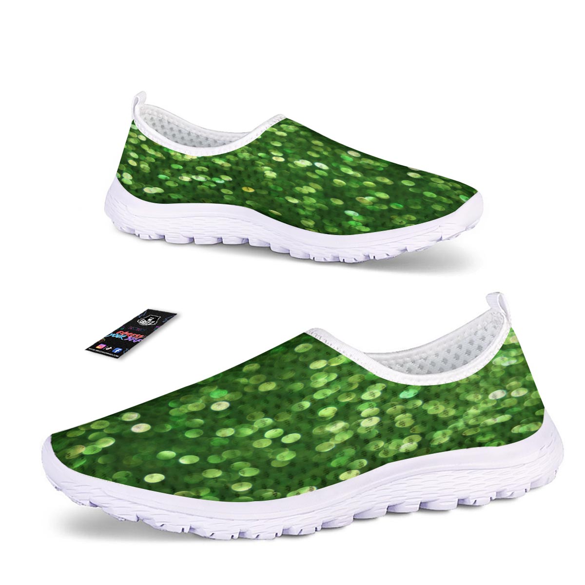 Green Glitter Artwork Shamrock Print Pattern Nurse Shoes-grizzshop