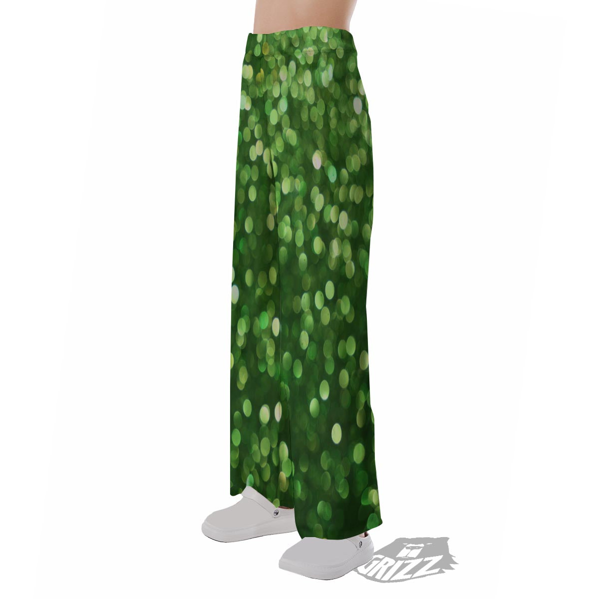 Green Glitter Artwork Shamrock Print Pattern Pajama Pants-grizzshop