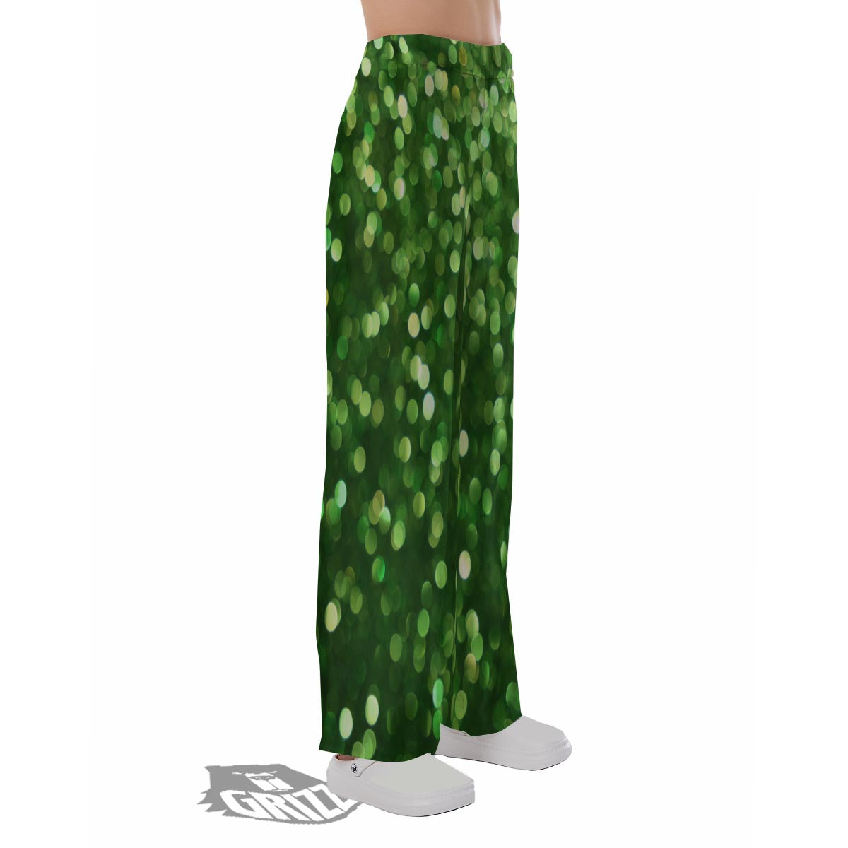 Green Glitter Artwork Shamrock Print Pattern Pajama Pants-grizzshop
