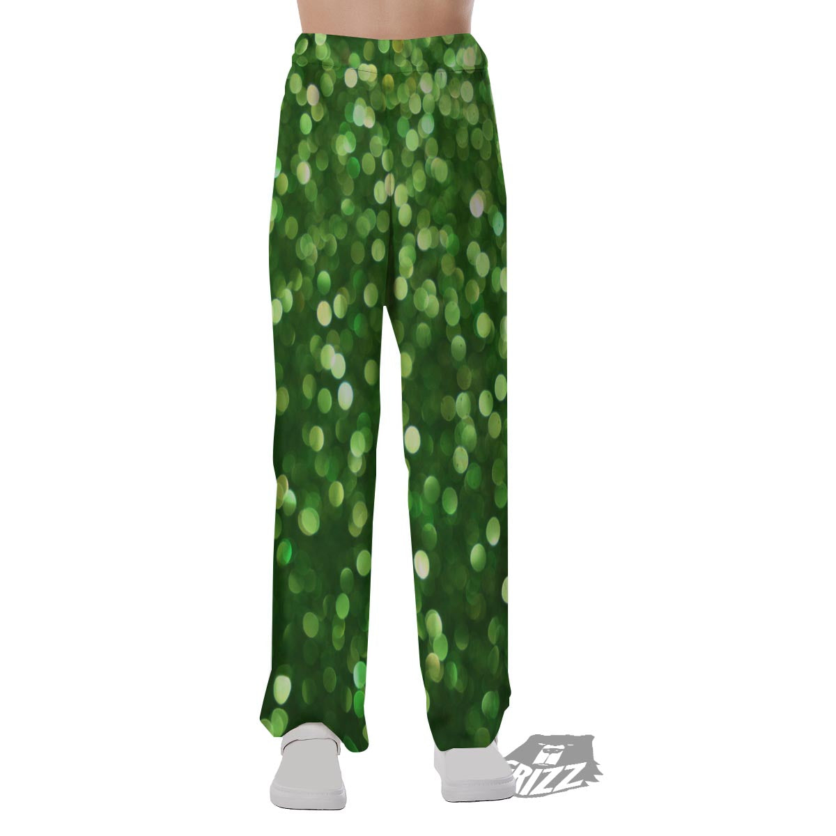 Green Glitter Artwork Shamrock Print Pattern Pajama Pants-grizzshop