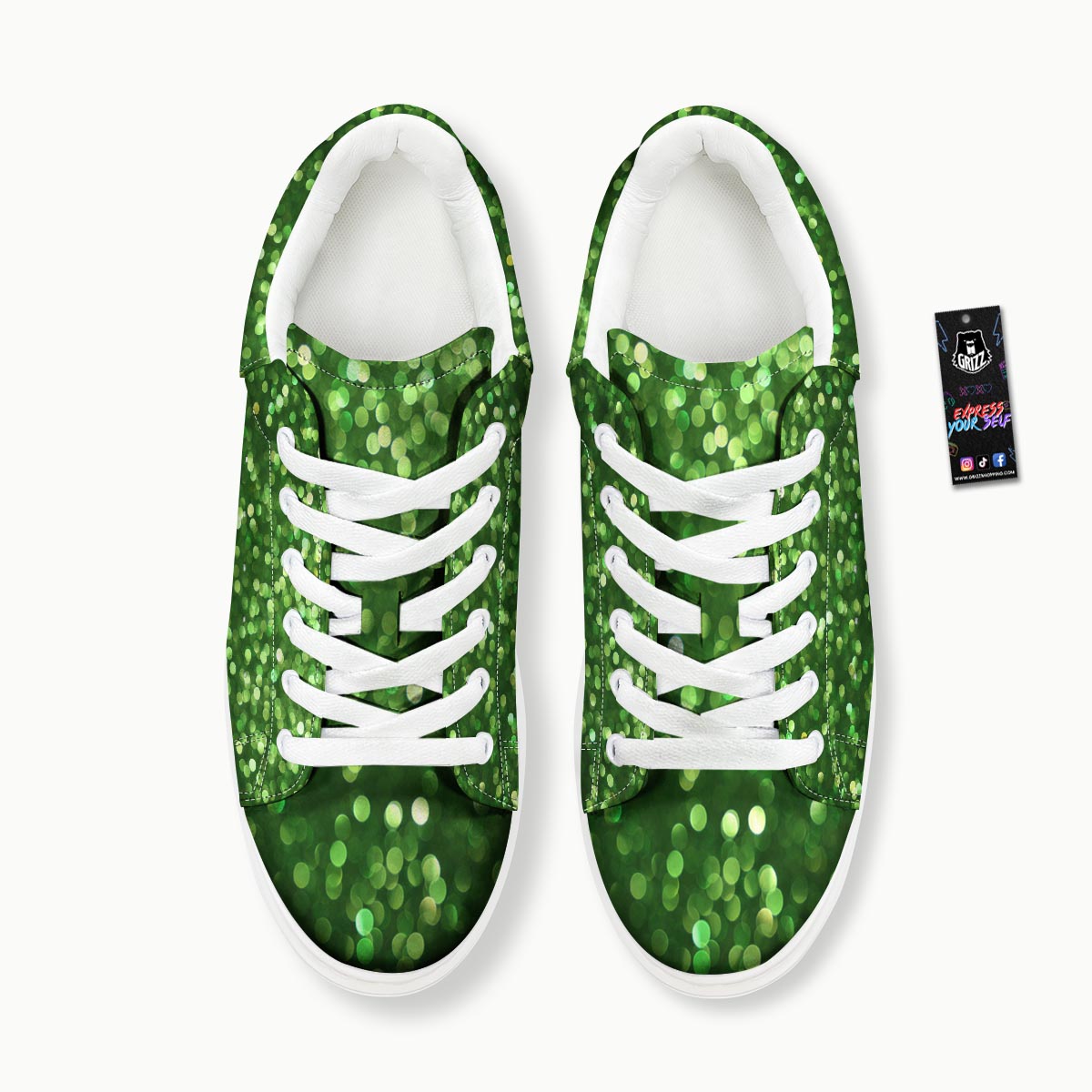 Green Glitter Artwork Shamrock Print Pattern Platform Shoes-grizzshop