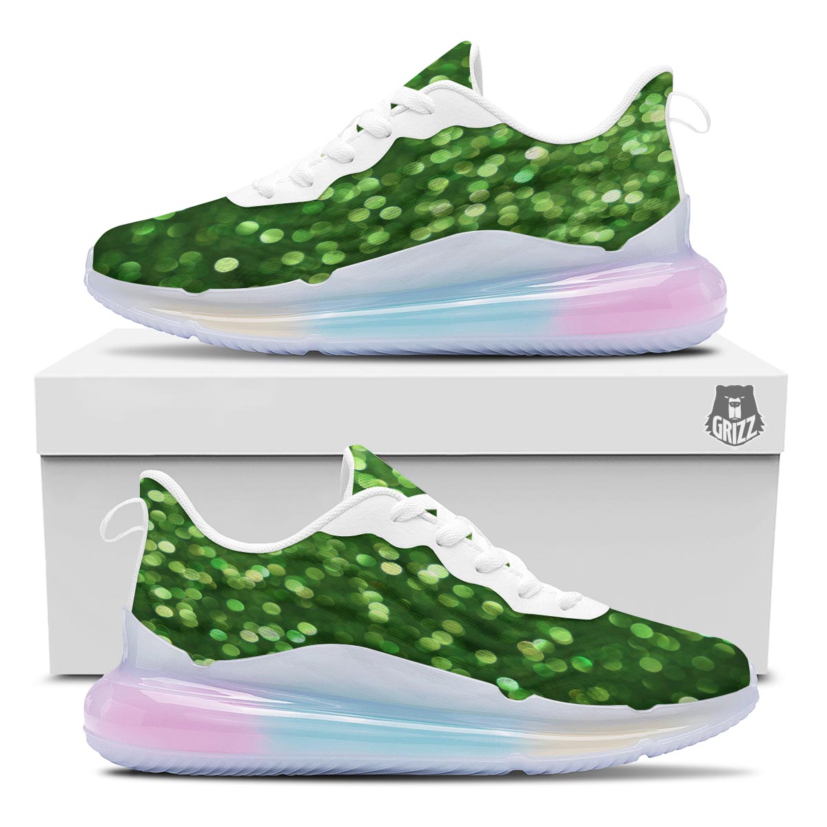 Green Glitter Artwork Shamrock Print Pattern Running Sneakers-grizzshop