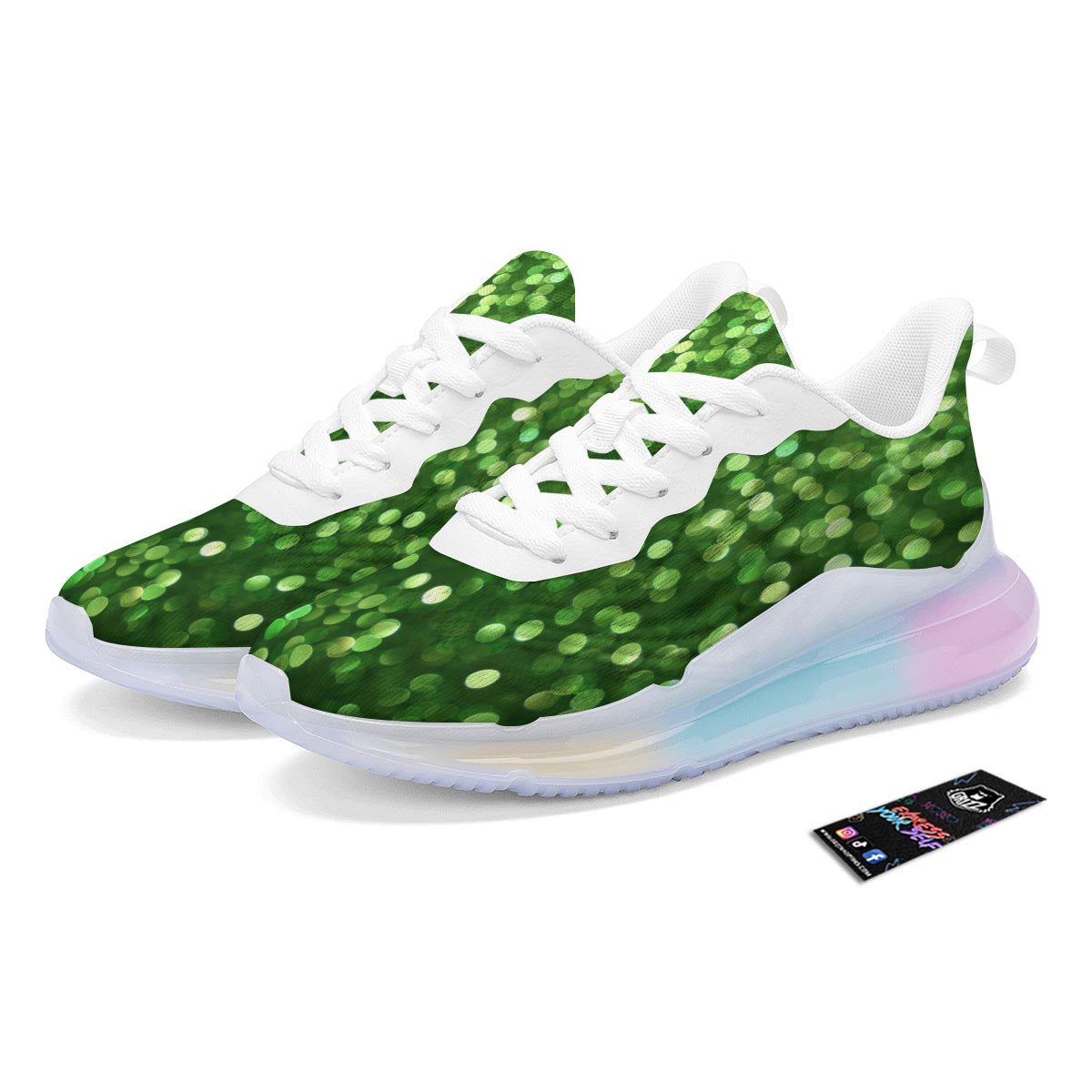 Green Glitter Artwork Shamrock Print Pattern Running Sneakers-grizzshop