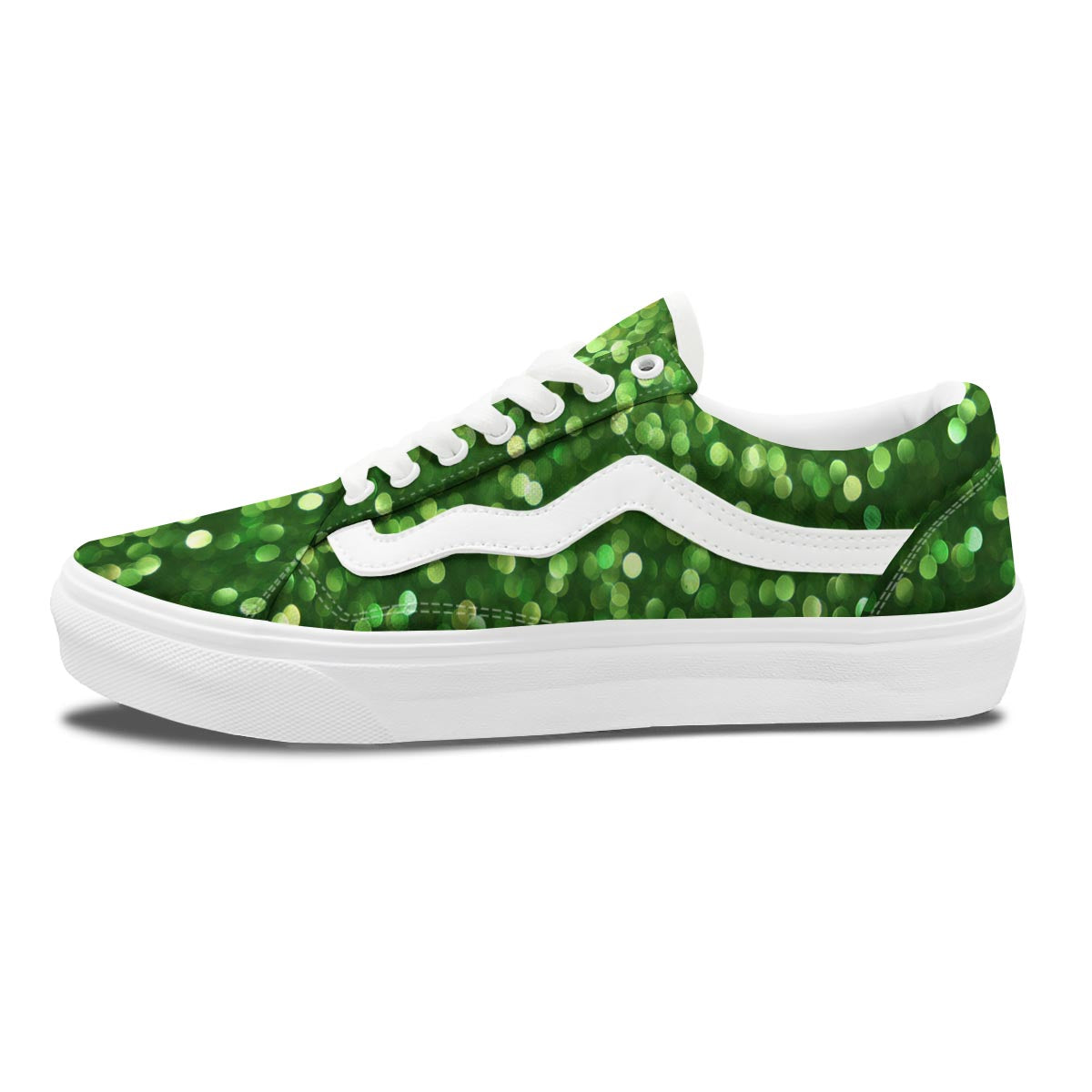 Green Glitter Artwork Shamrock Print Pattern Skate Shoes-grizzshop