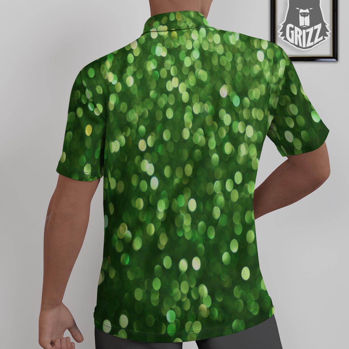 Green Glitter Artwork Shamrock Print Pattern Untucked Shirts-grizzshop