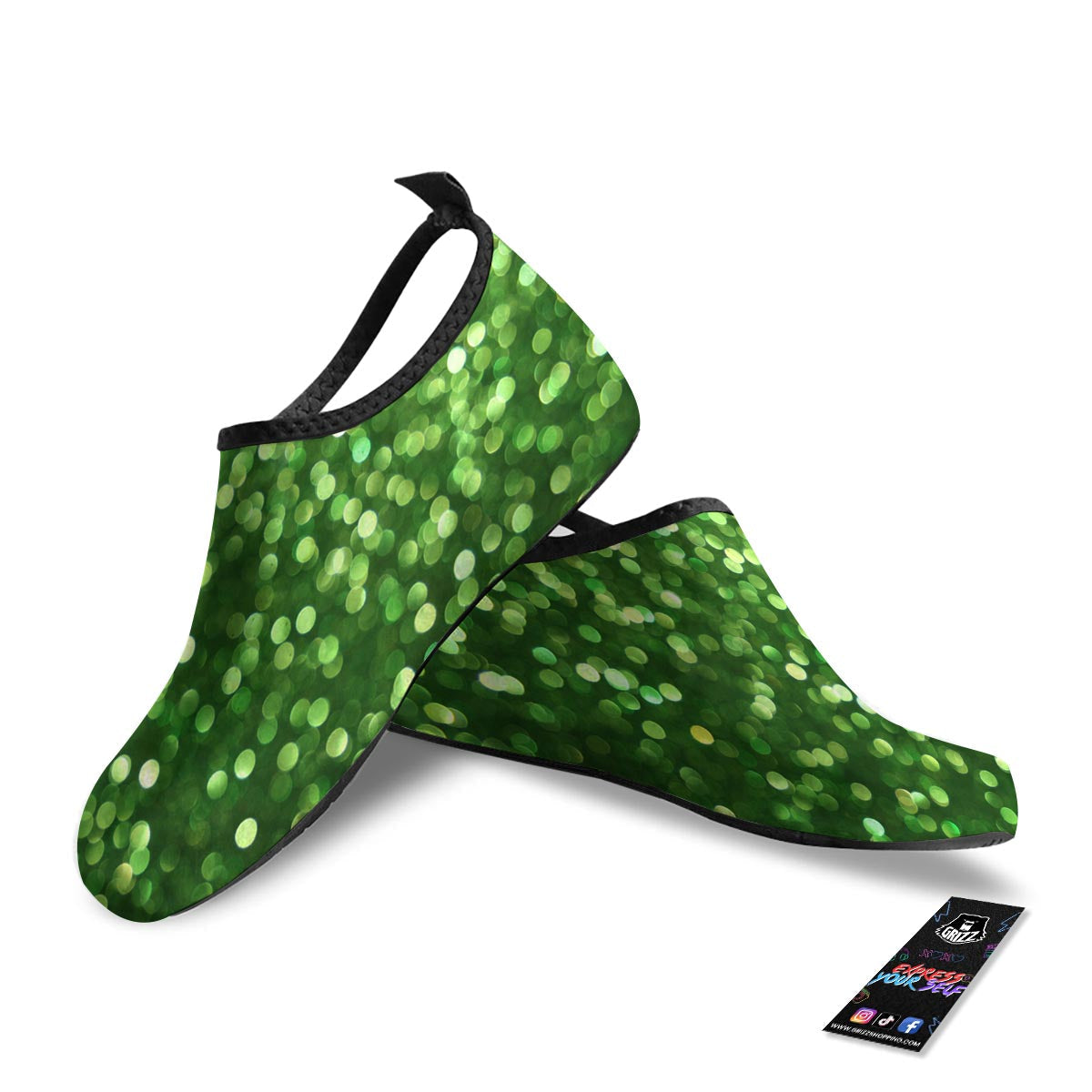 Green Glitter Artwork Shamrock Print Pattern Water Shoes-grizzshop