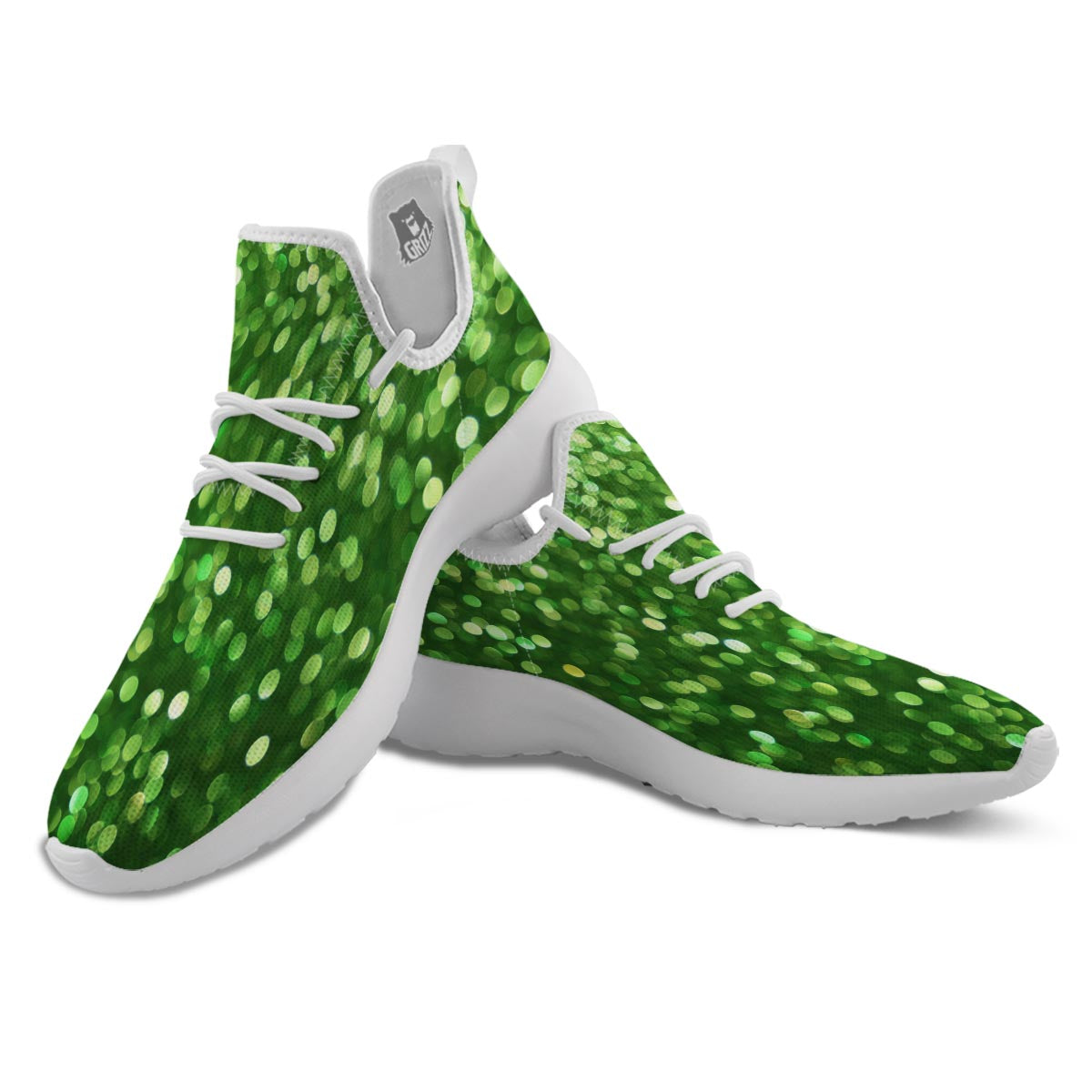 Green Glitter Artwork Shamrock Print Pattern White Athletic Shoes-grizzshop