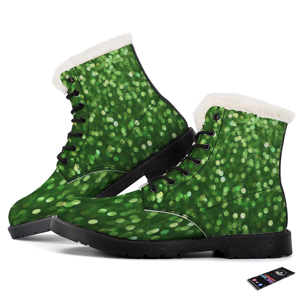 Green Glitter Artwork Shamrock Print Pattern Winter Boots-grizzshop