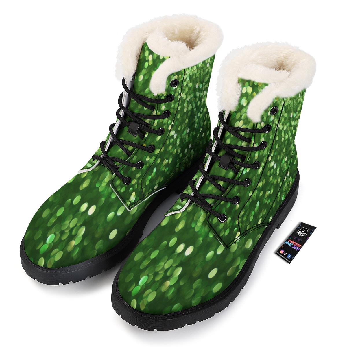 Green Glitter Artwork Shamrock Print Pattern Winter Boots-grizzshop