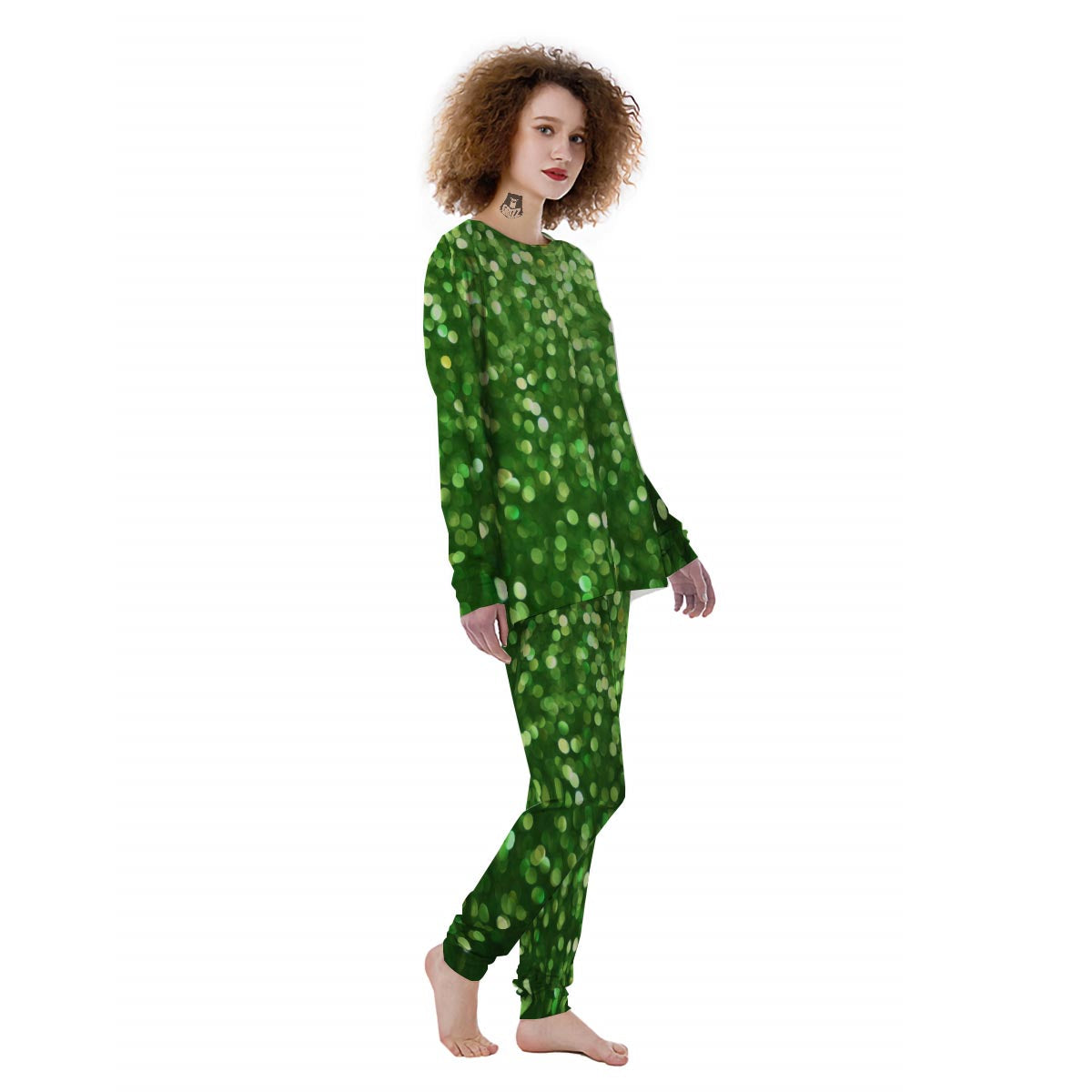 Green Glitter Artwork Shamrock Print Pattern Women's Pajamas-grizzshop