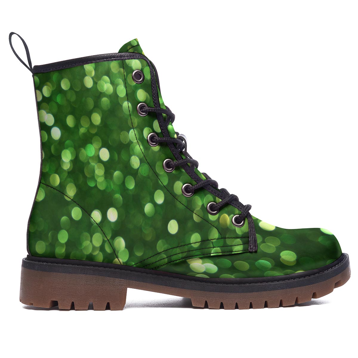 Green Glitter Artwork Shamrock Print Pattern Work Boots-grizzshop