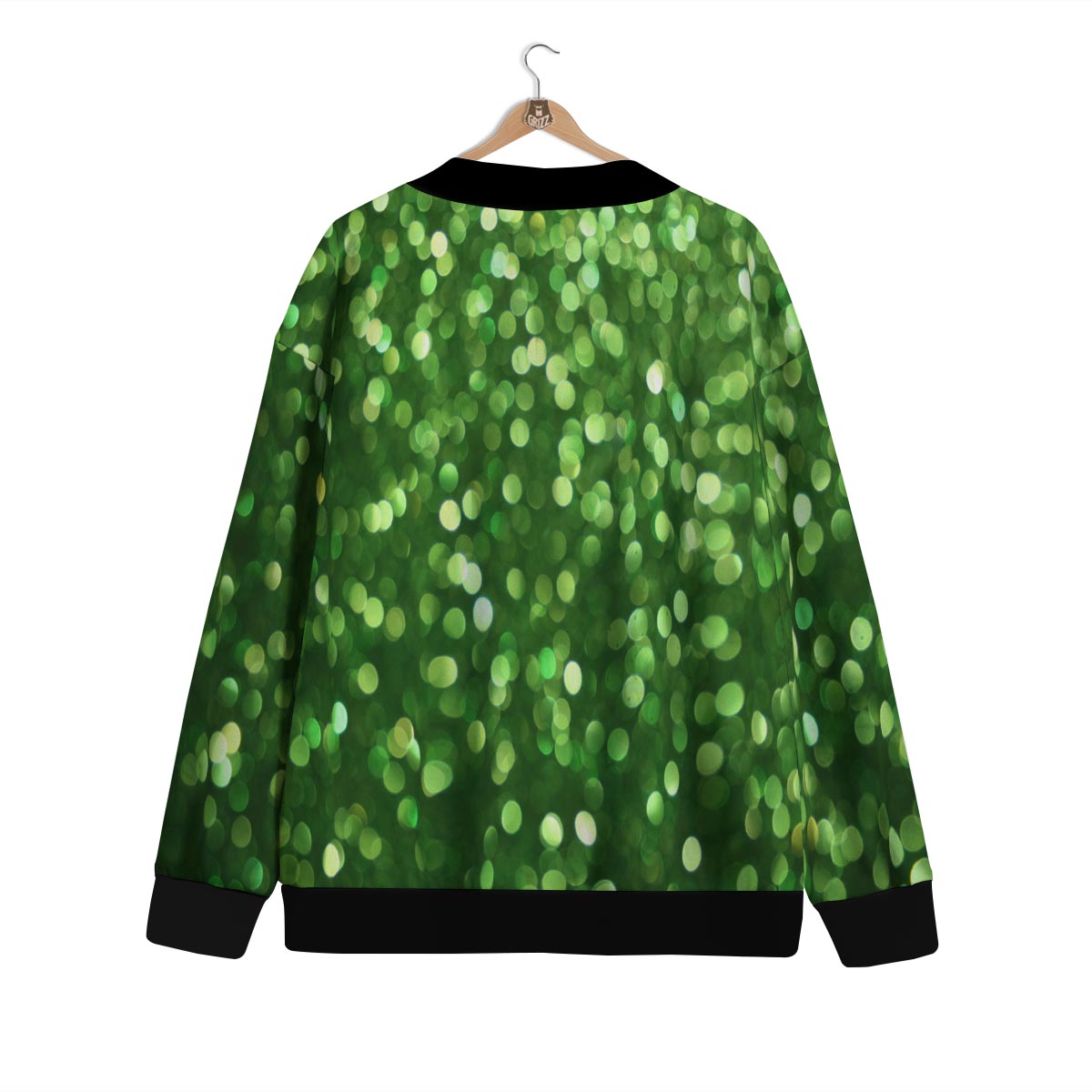 Green Glitter Texture Shamrock Print Pattern Cardigan-grizzshop