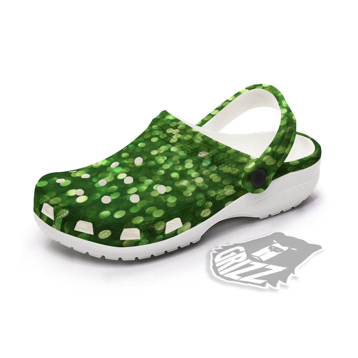 Green Glitter Texture Shamrock Print Pattern Clog-grizzshop