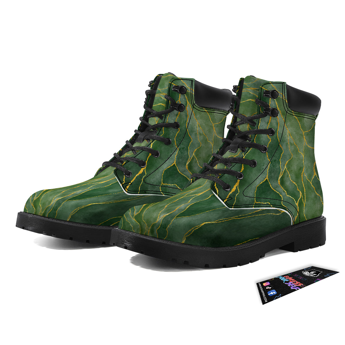 Green Golden Cracked Marble Print Boots-grizzshop