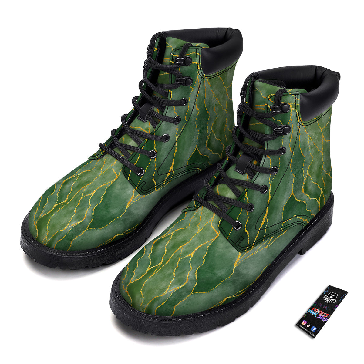 Green Golden Cracked Marble Print Boots-grizzshop