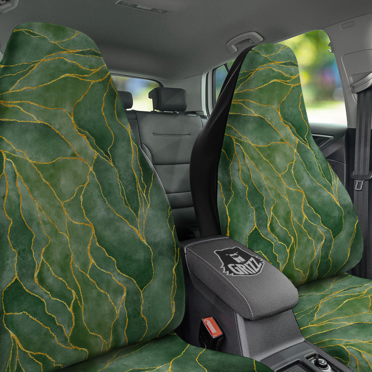 Green Golden Cracked Marble Print Car Seat Covers-grizzshop