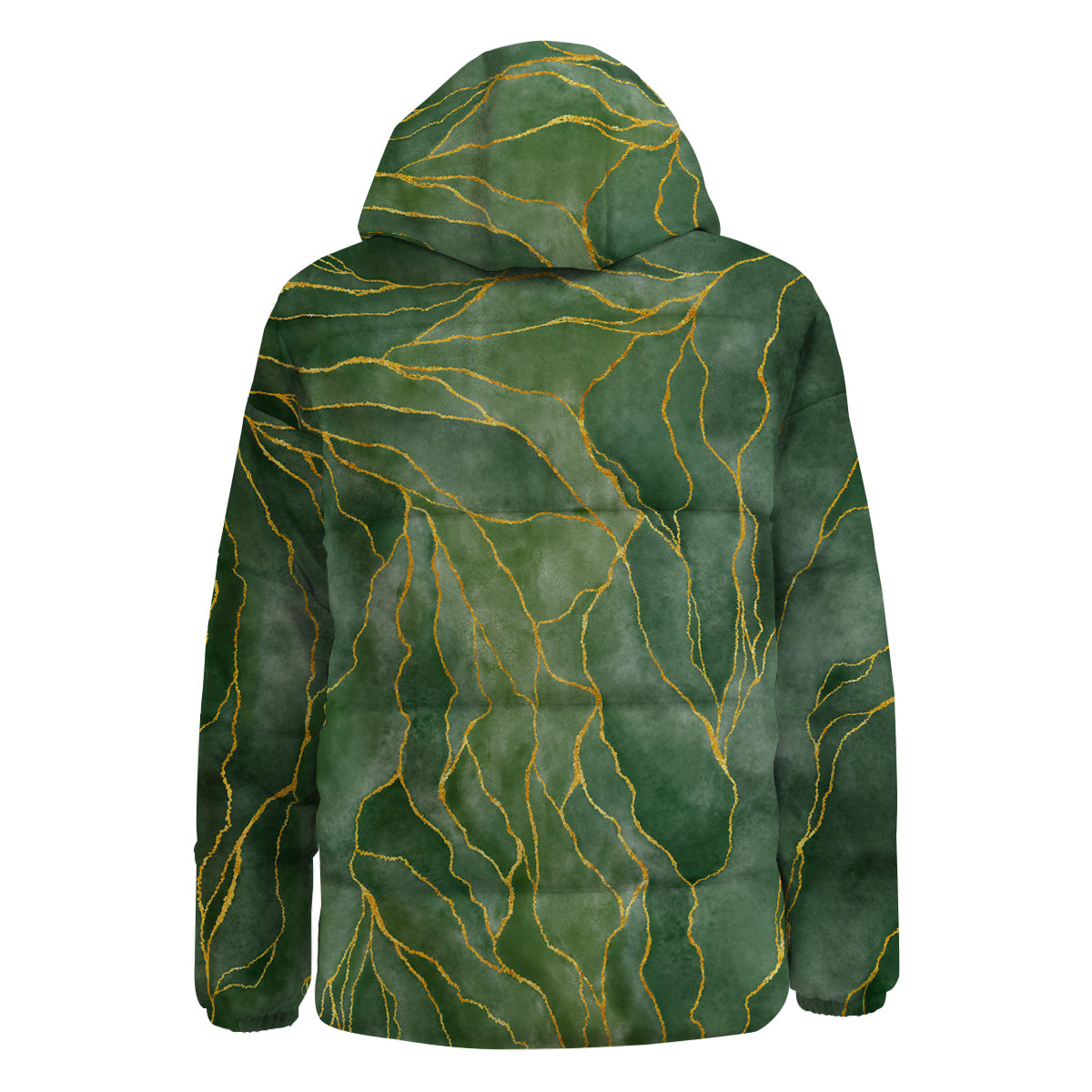 Green Golden Cracked Marble Print Down Jacket-grizzshop