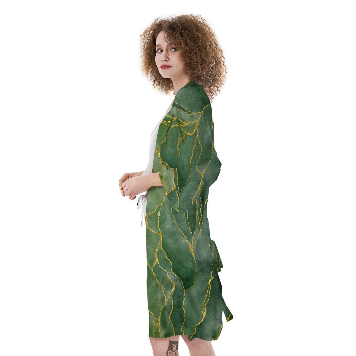 Green Golden Cracked Marble Print Kimono-grizzshop