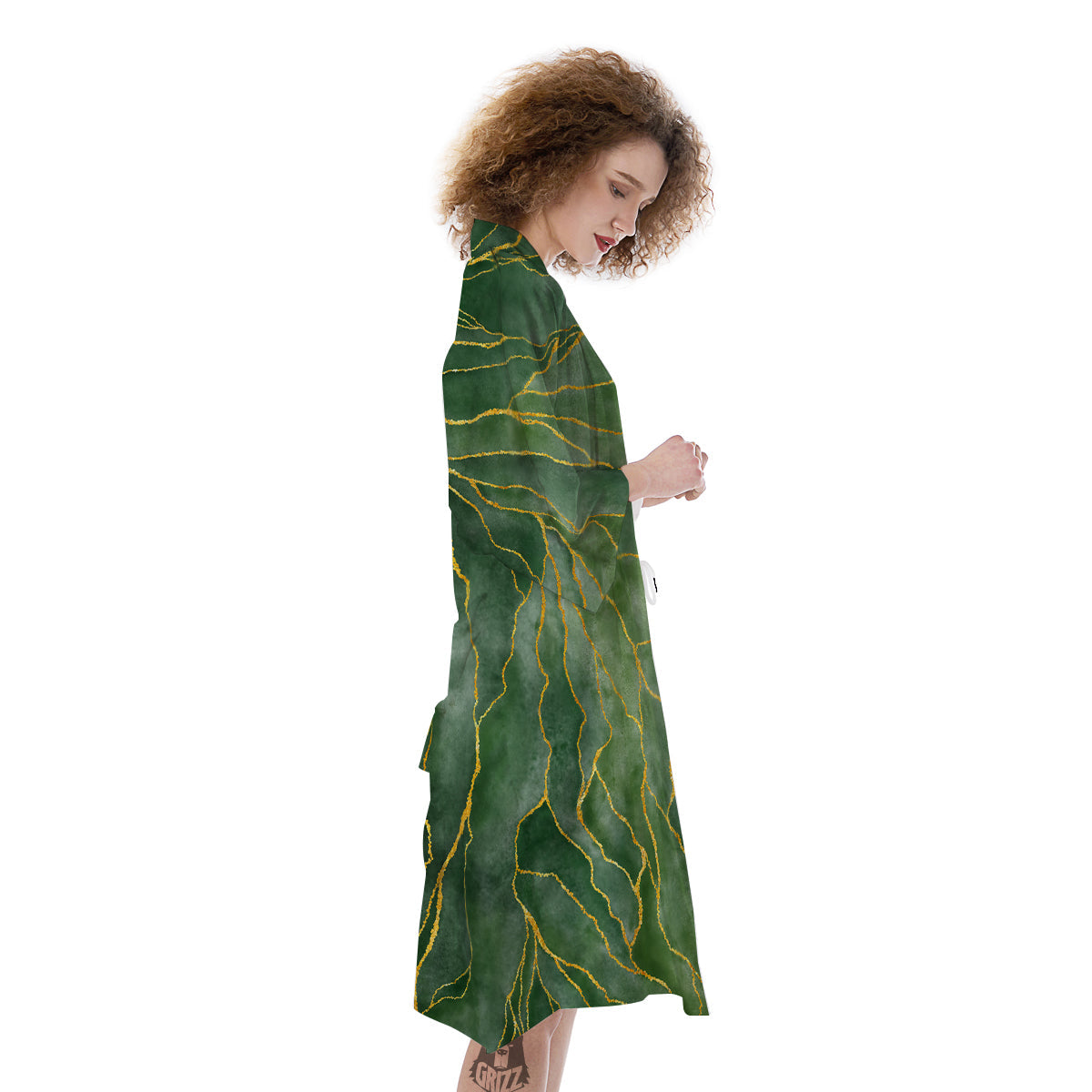 Green Golden Cracked Marble Print Kimono-grizzshop