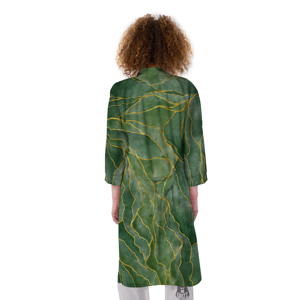 Green Golden Cracked Marble Print Kimono-grizzshop