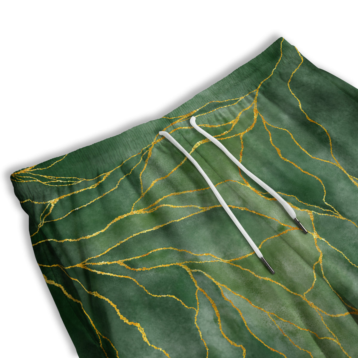 Green Golden Cracked Marble Print Men's Athletic Shorts