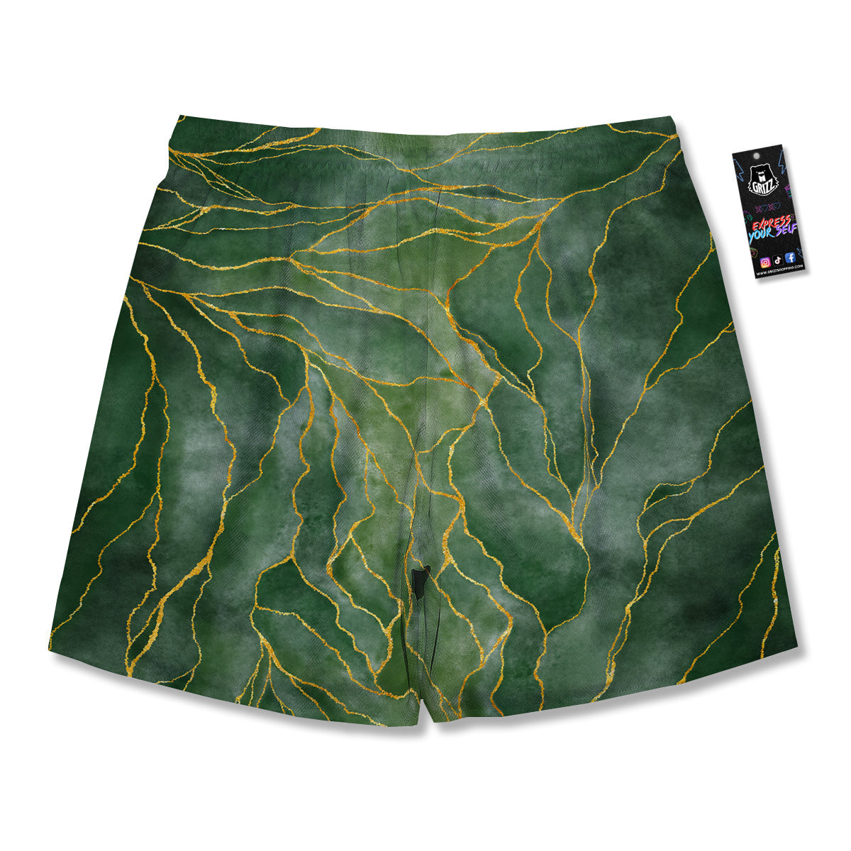 Green Golden Cracked Marble Print Men's Running Shorts-grizzshop