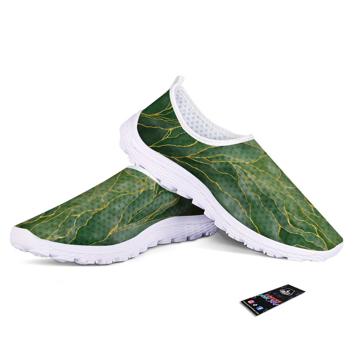 Green Golden Cracked Marble Print Nurse Shoes-grizzshop